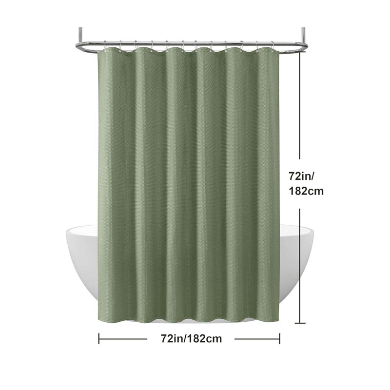 Shower Curtain With Metal Hooks- 182 X 182Cm, Green
