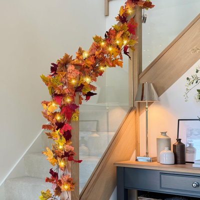 Guirlande de 7 feuilles d'automne lumineuses, guirlande de vigne d'automne avec lumières DEL, feuilles d'érable artificielles, décoration pour la maison, les mariages, les cheminées et les fêtes de Thanksgiving.