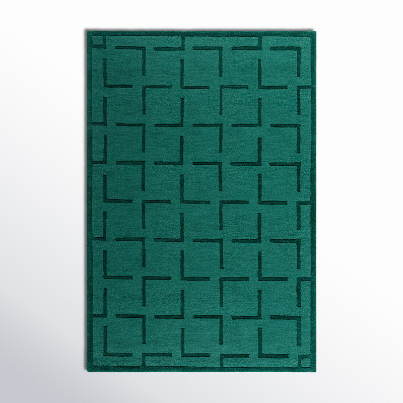Rectangle Loretto Geometric Hand Loomed Wool Area Rug in Green, Rectangle 5'7" x 6'