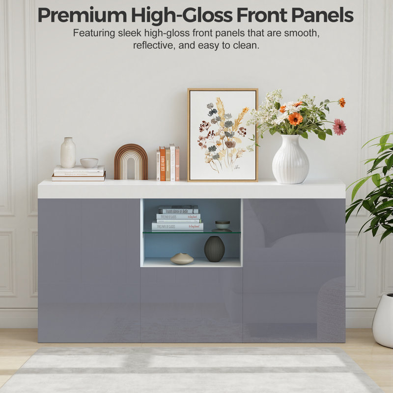 135 cm W Sideboard, White sideboard+Gray door