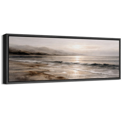 «Soft Coastal Shoreline Sunrise Seascape Neutral Ocean View», très grandes photos, impression sur toile encadrée