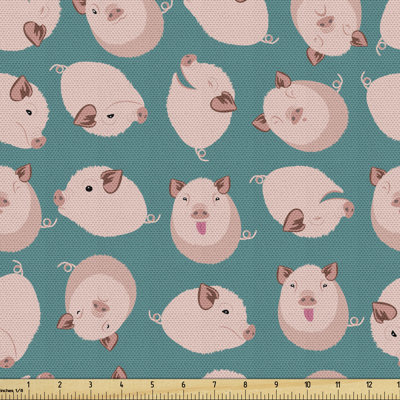 Ramsha Cartoon Layout of Piglets Farm Fabric