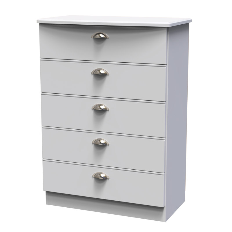 Fully Assembled Murier 5 Drawer Chest, Grey Matt