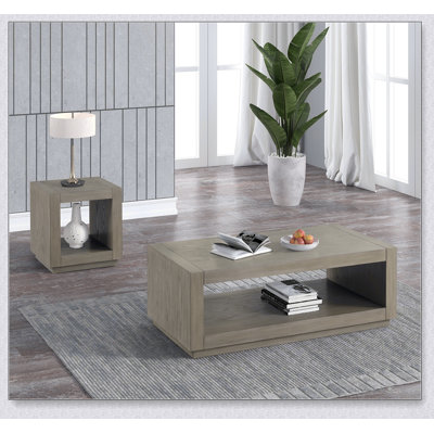 Table de bout carrée contemporaine avec base de socle et tablette inférieure ouverte, finition naturelle pour le salon principal