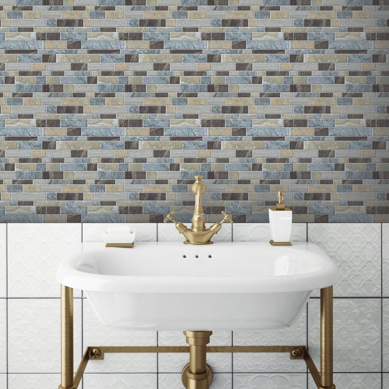 Blue and Brown PVC Peel & Stick Mosaic Tile Backsplash