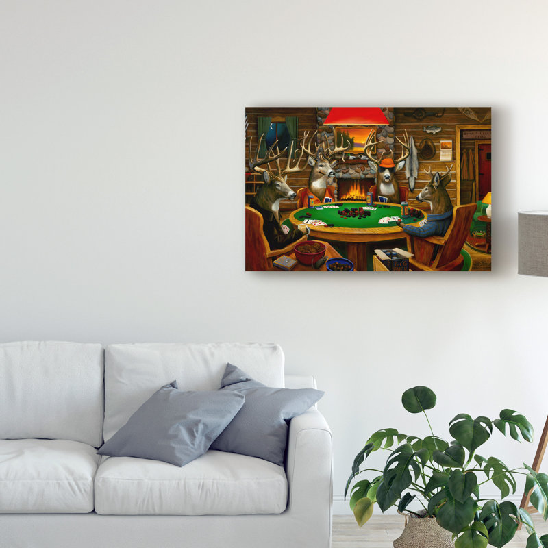 « cerf camp », reproduction de peinture à l’acrylique sur toile tendue, H 16 po x l 24 po x P 2 po