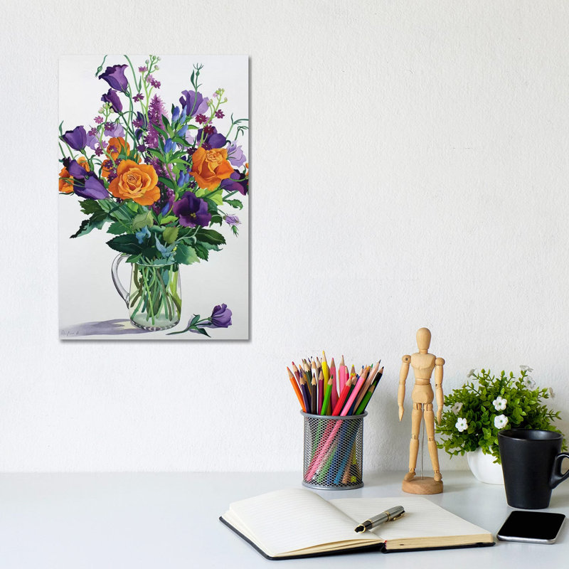 Orange And Purple Flowers by Christopher Ryland - Wrapped Canvas Painting, 20.32 cm H x 30.48 cm W