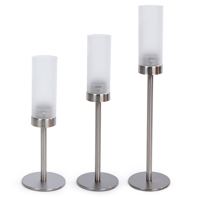Ensemble de support photophore en acier inoxydable/verre 3 pièces