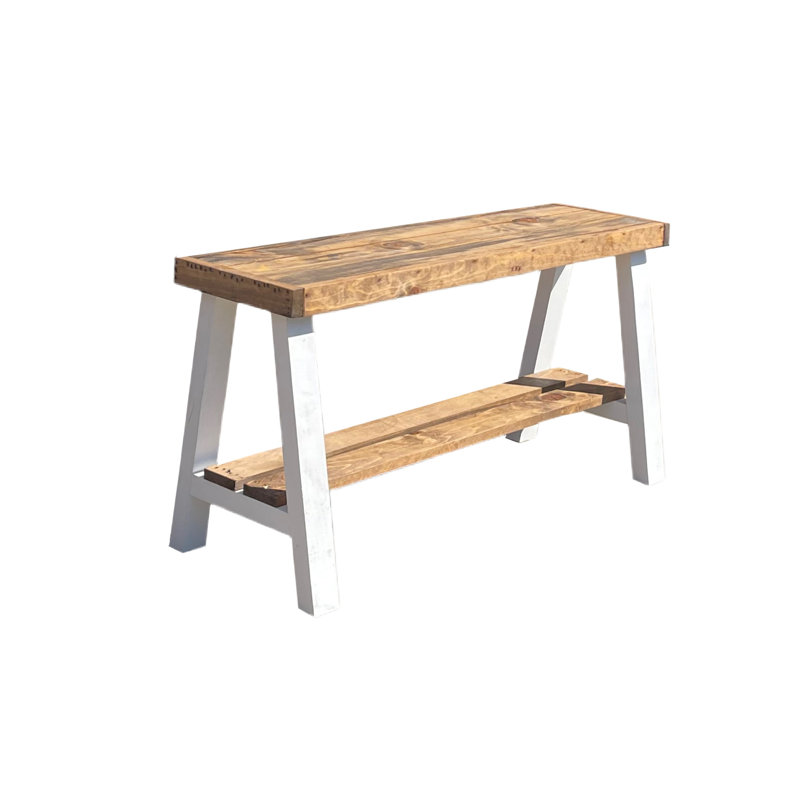 Minoo Solid Wood Storage Bench, Light Brown/White