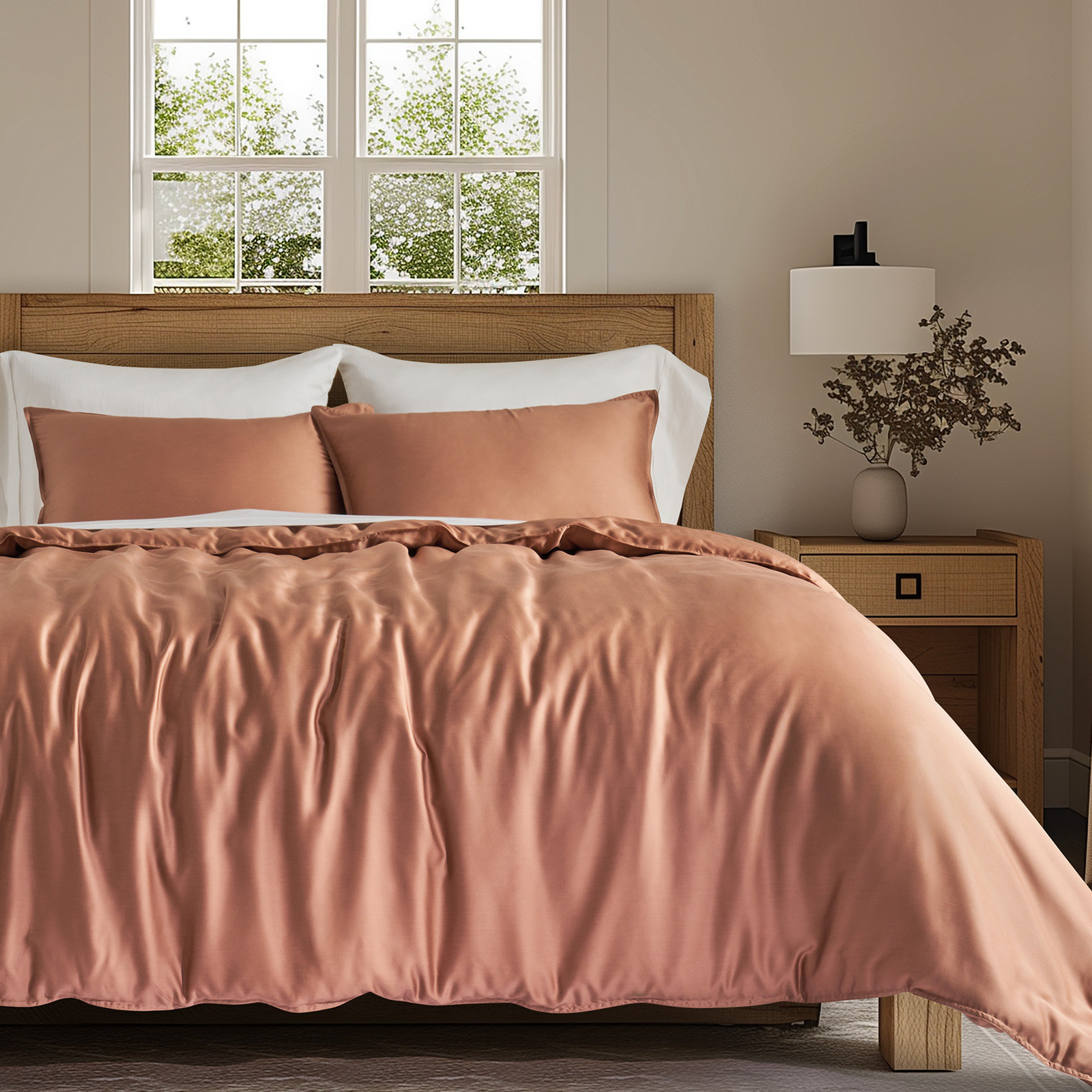 Tencel Lyocell Cooling Duvet Cover Set, Queen Duvet Cover + 2 Queen Shams, Terracotta Clay
