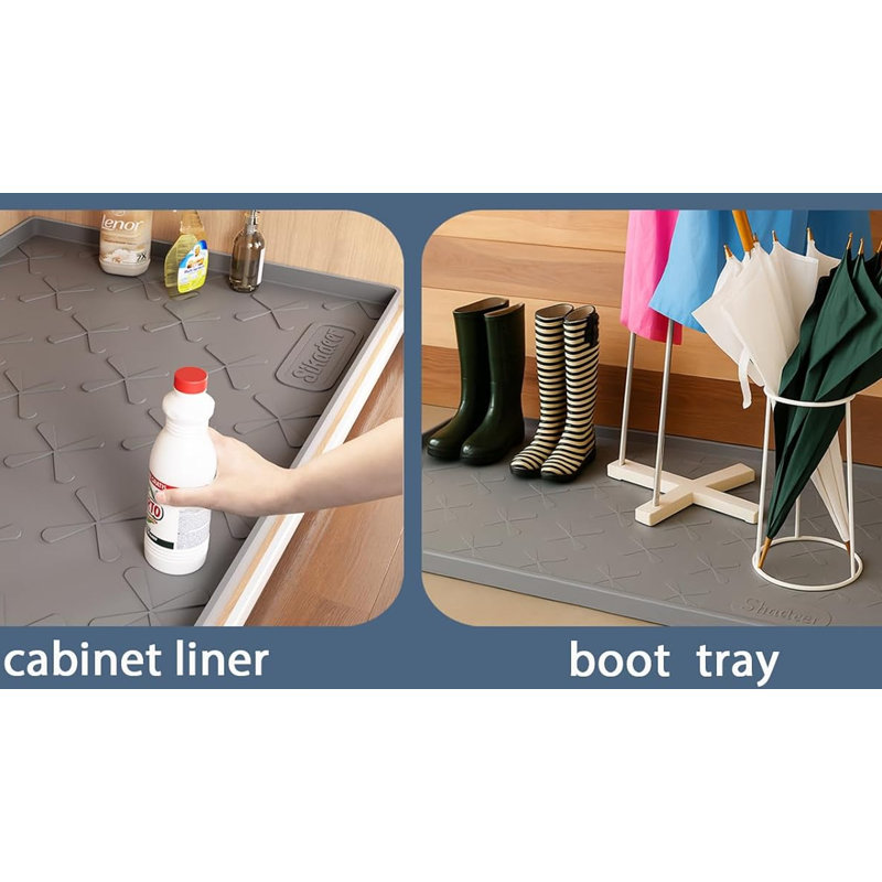 SIKADEER Waterproof Under Sink Mat 34" x 22", Silicone Kitchen Cabinet Liner, Leak Protection Tray, Non-Slip, Easy Clean, BPA-Free, Grey