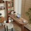 Bureau 1 demi-cercle en bois massif noyer clair + verre avec 1 tiroir-588218164