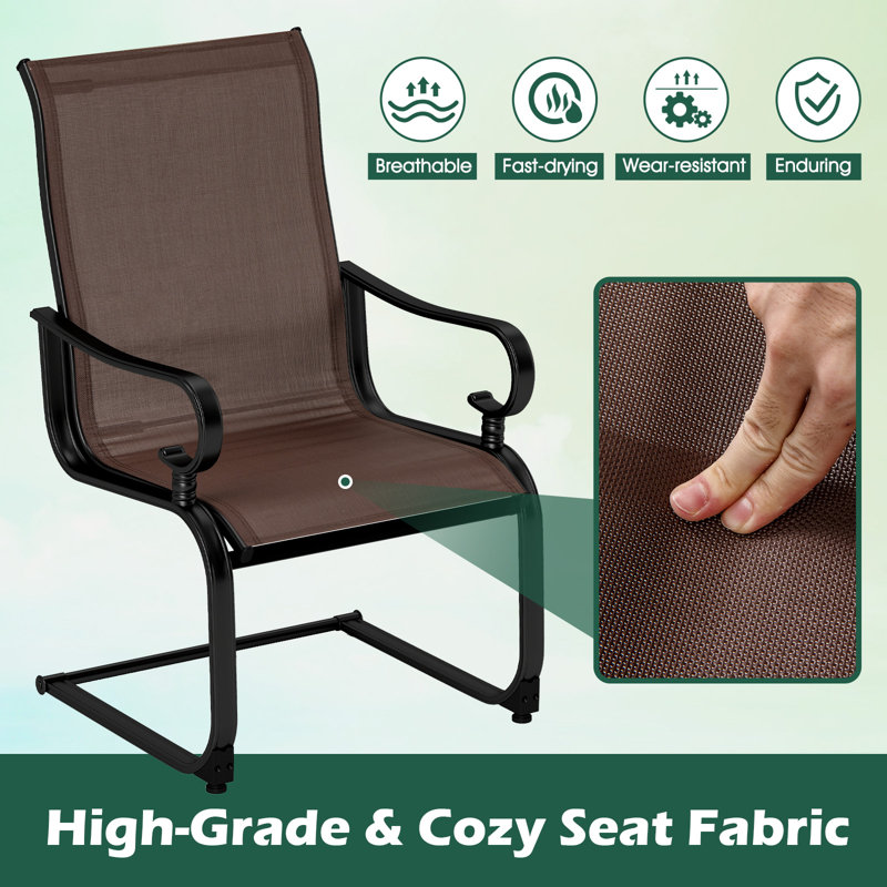 Chaises de salle à manger en métal robustes à ressorts en C avec tissu à séchage rapide, Brun