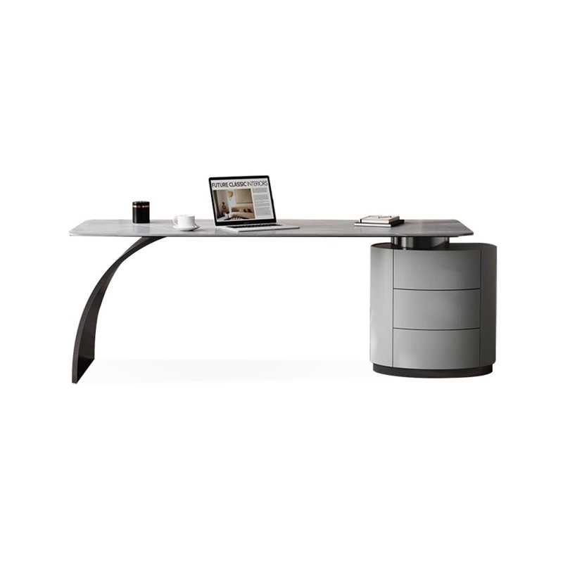 Bureau rectangulaire en bois manufacturé avec 3 tiroirs, Gris, H 29,53 po x l 70,87 po x P 27,56 po