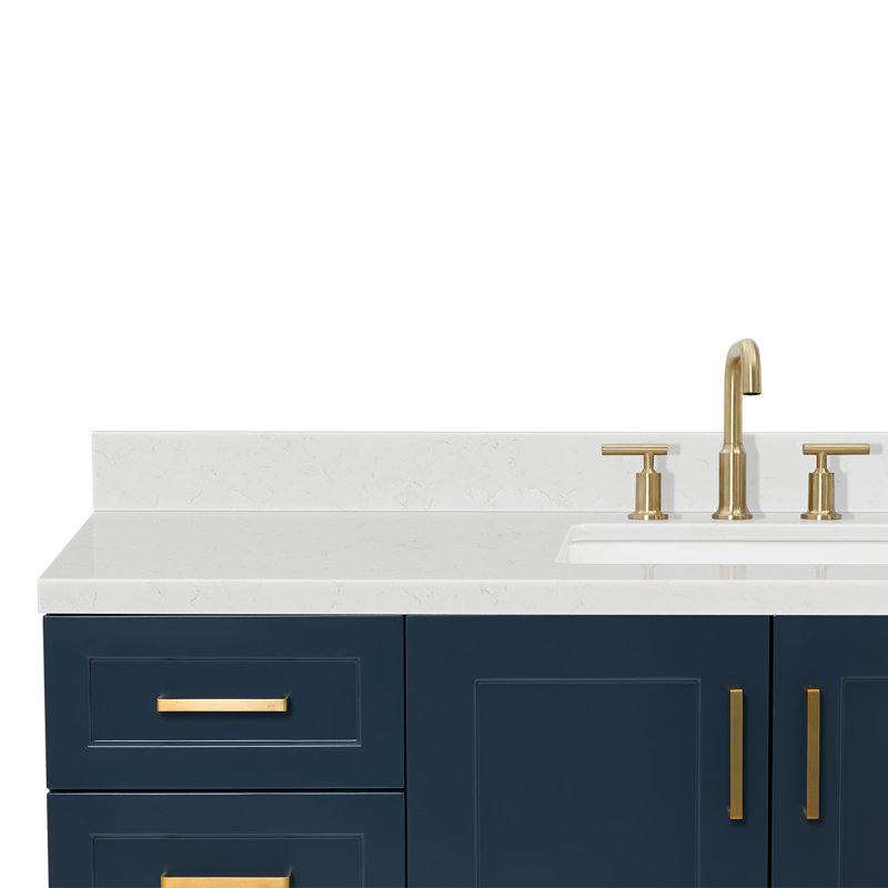61 IN.  Single Bathroom Vanity, Midnight Blue, Rectangle, Carrara Quartz