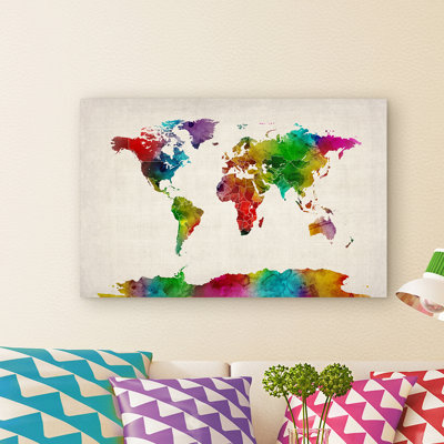 « world map ii », reproduction de peinture à l’aquarelle sur toile