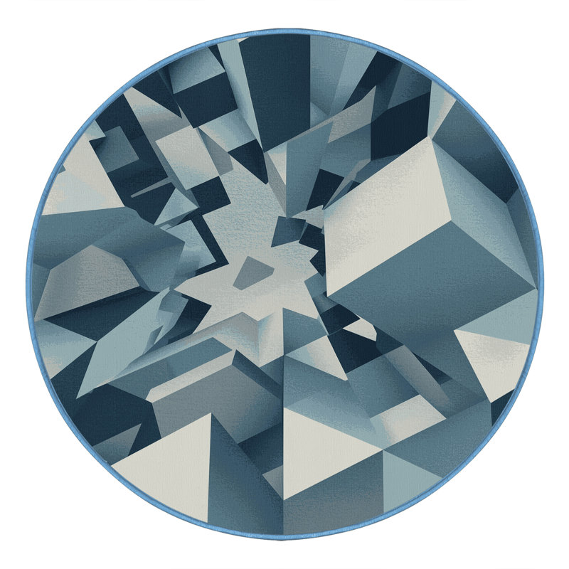 Soft Plush Narberth Modern Geometric Shapes Area Rug in Blue – BabyBlue Binding, 8' Round
