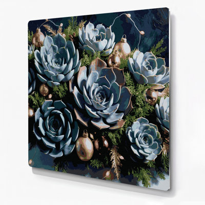 «Christmas Christmas Succulents», art mural en métal gris