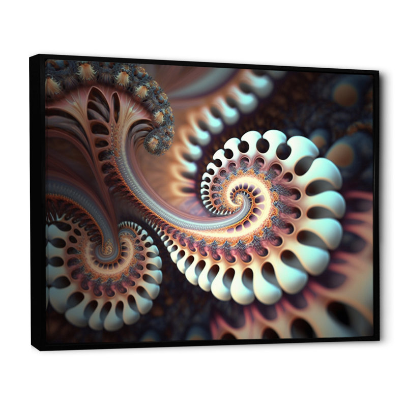 «Pastel Fractal Infinity II», art mural moderne sur toile géométrique, L 44 po x H 34 po, Cadre flottant noir