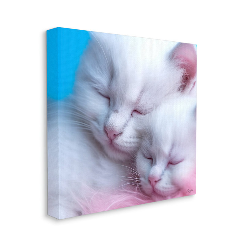 Art mural sur toile Tucked In White Cats par Roozbeh, H 30 po x l 30 po x P 1,5 po