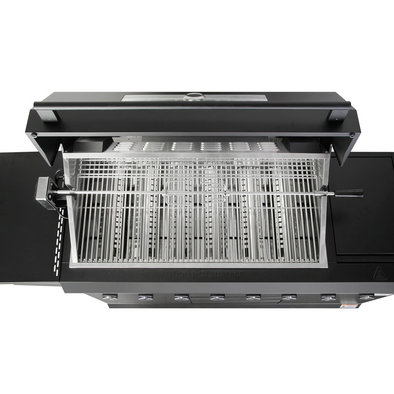 Barbecue à gaz Cosmo 58 po, collection Newport, 6 brûleurs, plaque de cuisson latérale, rôtissoire infrarouge, voyants DEL sur les boutons, noir mat