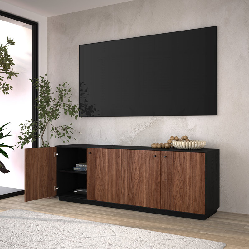 Lillian TV Stand for TVs up to 75", Black Grain/Satin Walnut