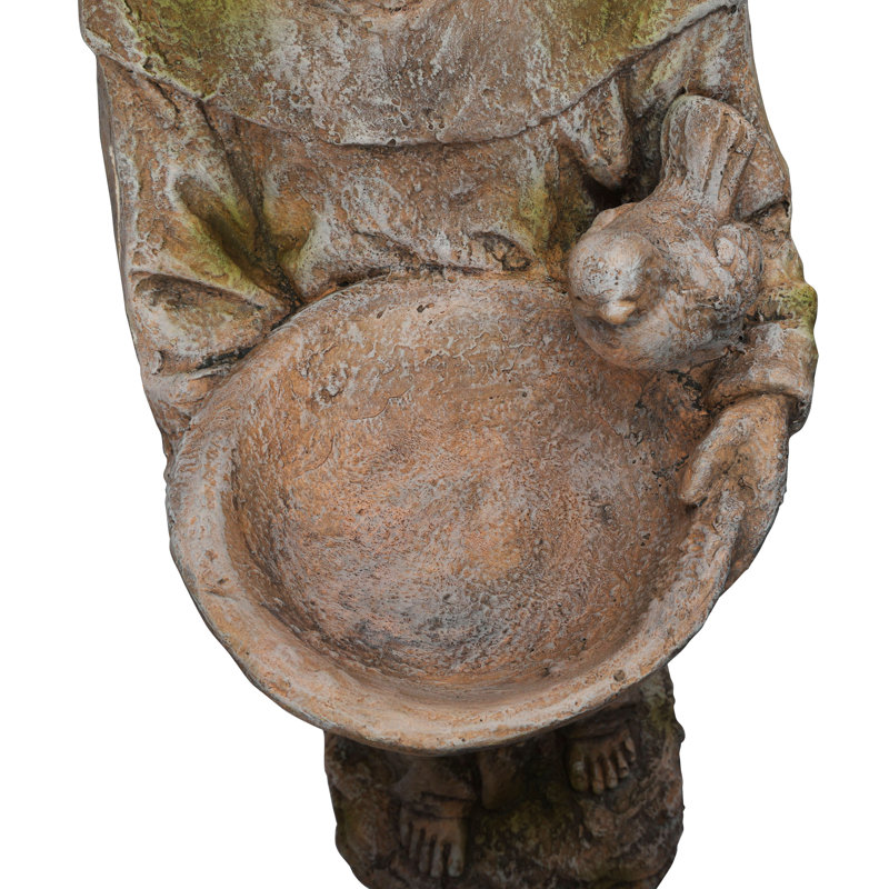 45"H Old World St. Francis Statue with Bird Feeder and Mossy Finish for Garden & Lawn