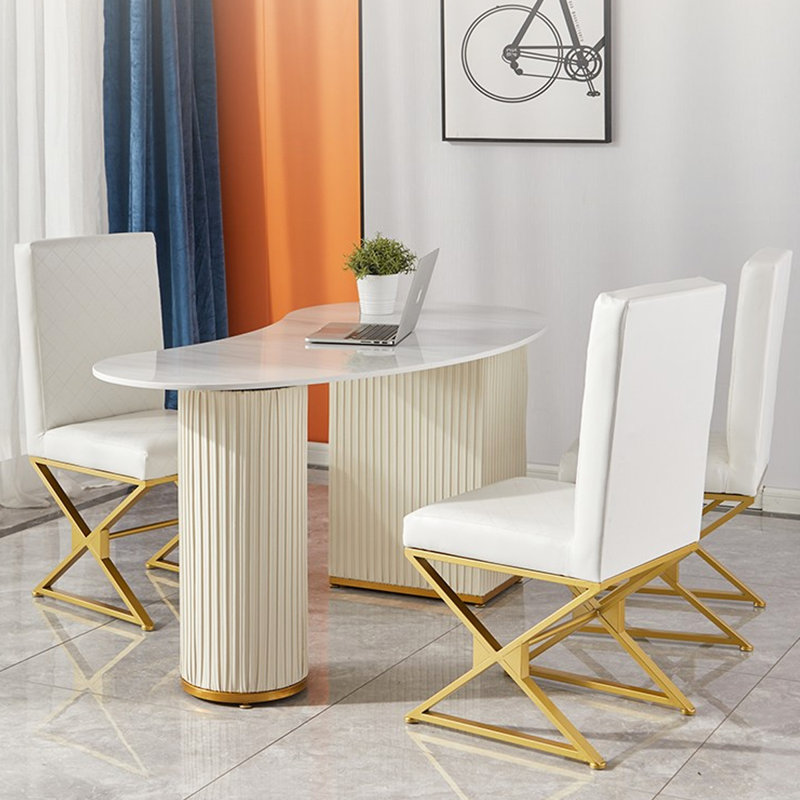 Bureau de luxe en pierre frittée clair, H 29,53 po x l 62,99 po x P 27,56 po