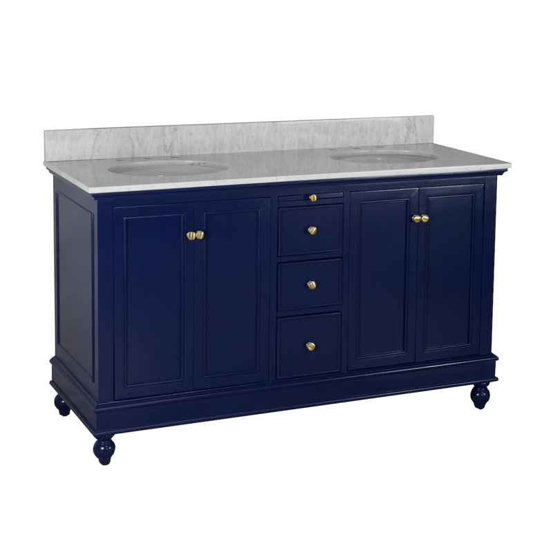 Ensemble de meuble-lavabo double 60 po Ferdinand, Marbre de Carrare, Bleu royal
