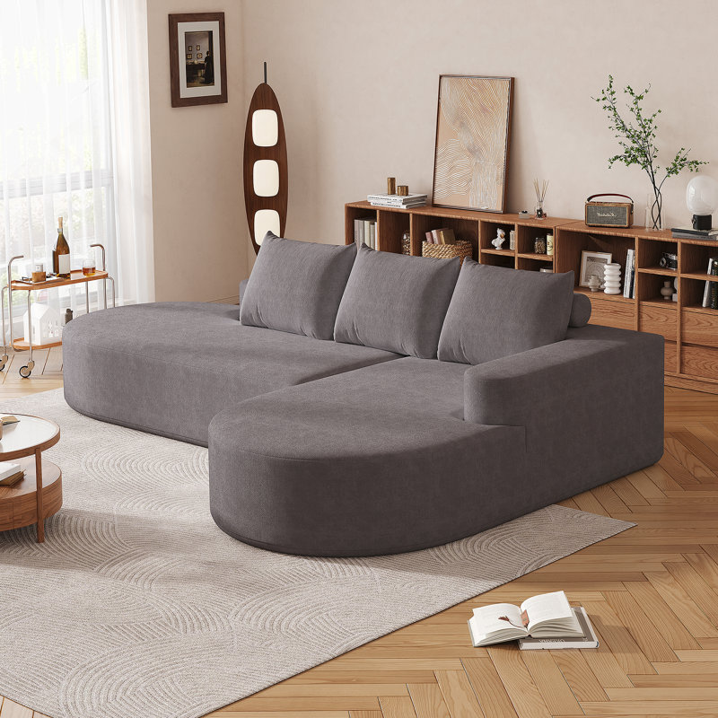 Ensemble de canapé modulaire recouvert de tissu d'ameublement moderne modulaire en L de 108,5 pouces avec 3 coussins en chenille recourbée pour une combinaison de confort et de style