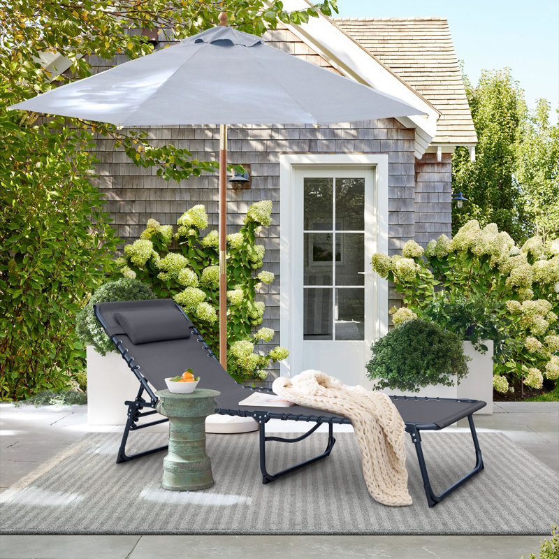 Serik 73.5" L Metal and Sling Folding Outdoor Chaise Lounge , Gray