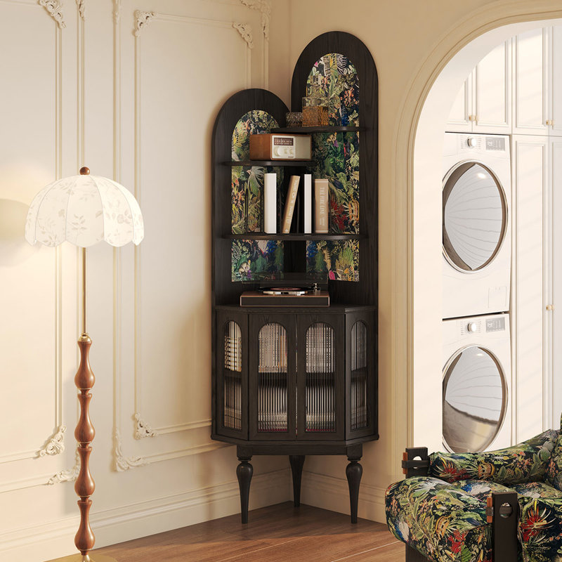 French Retro Solid Wood Corner Feature Cabinet, Black