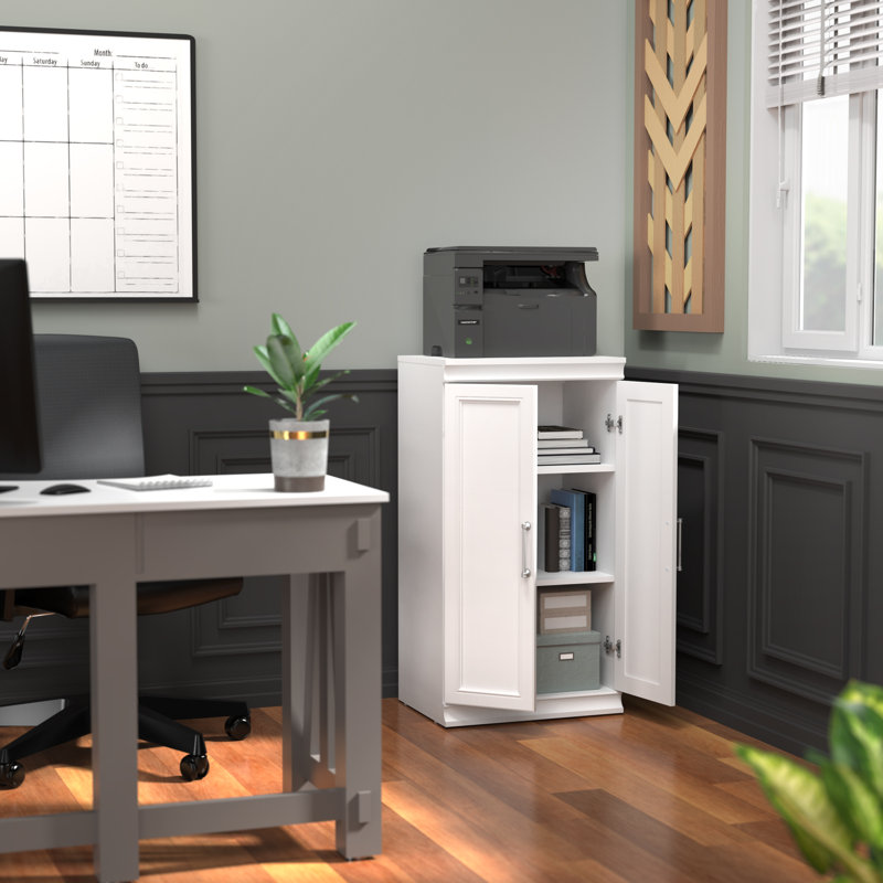 White Laminate 3-Shelf Office Storage Cabinet with Adjustable Shelving