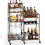 Chariot-bar roulant avec porte-verres à vin, noir et brun