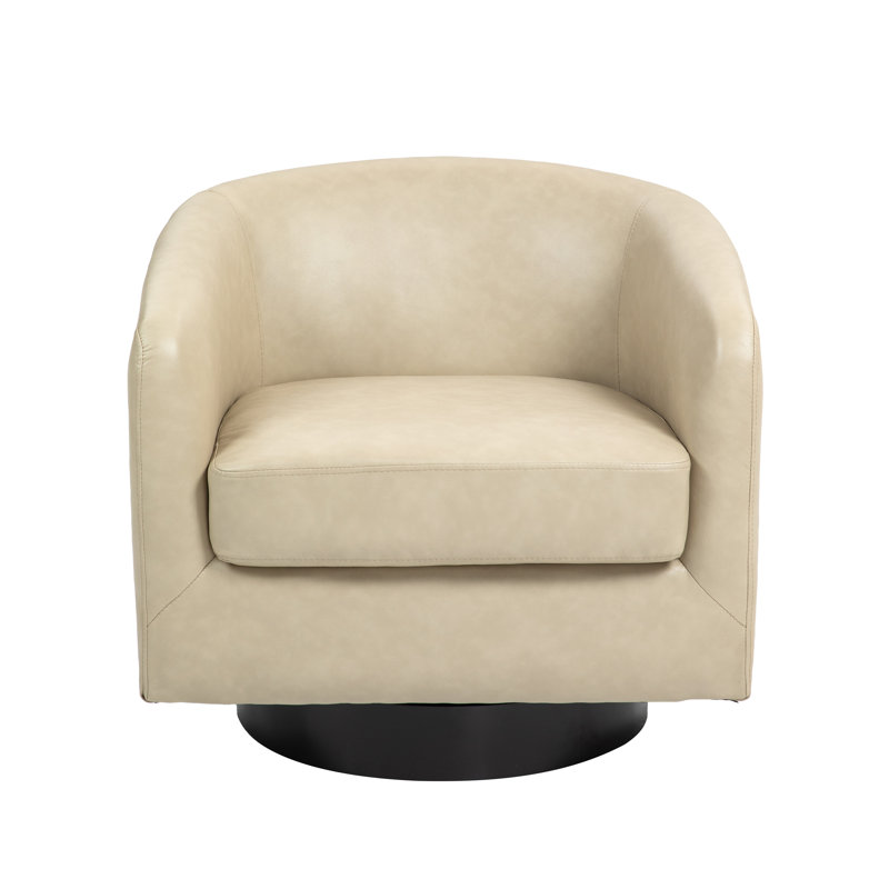 Bennett 73.1 Cm Wide Swivel Barrel Chair, Cream Heathe Faux Leather