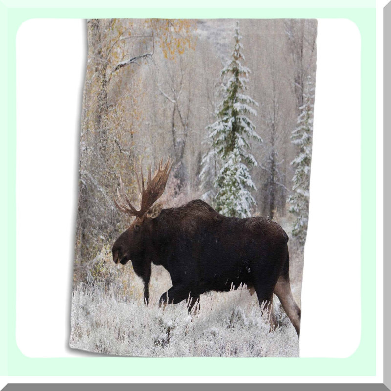 Autumn Snow Moose 3D Hand Towel - 15 x 22