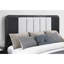 Grand lit contemporain noir et blanc, profil bas, cannelures, bords arrondis, bois massif +, revêtement