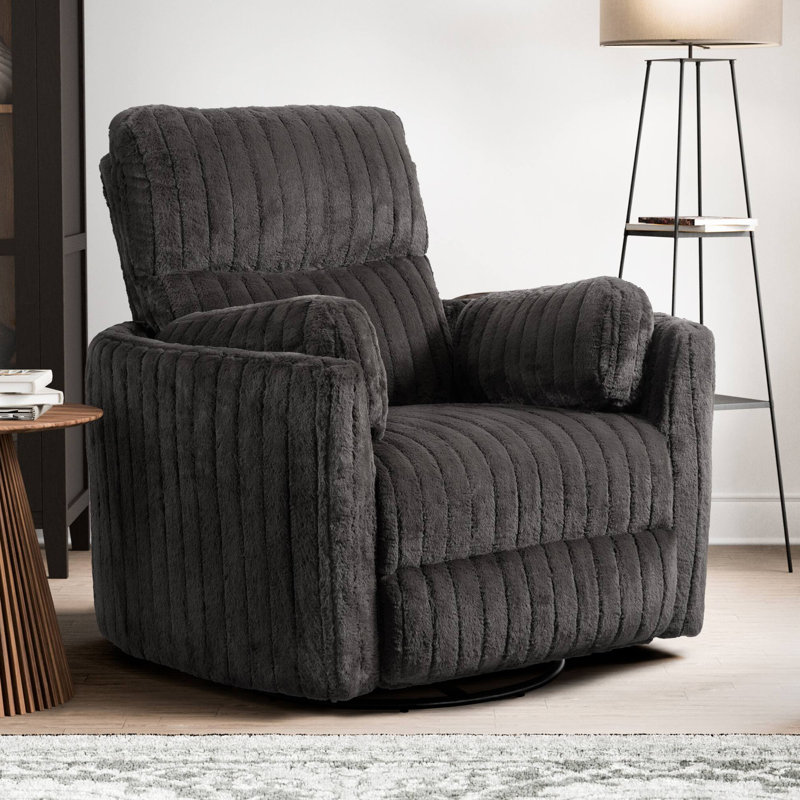 39.4" W Contemporary Power Glider Recliner W/ Swivel, Dark Gray, Dark Gray