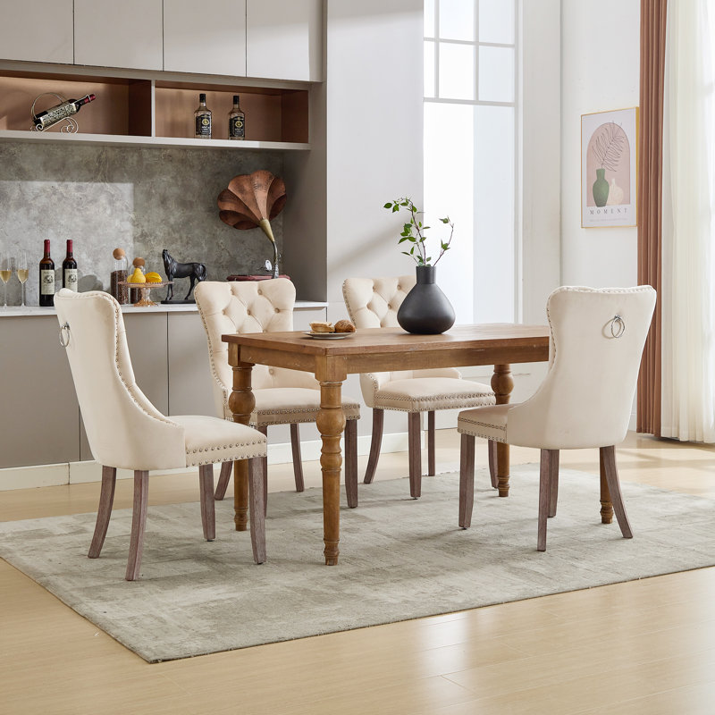 Upholstered Parsons Chair, Beige, Brown