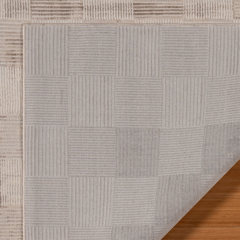 Migliore Lyla Modern Contemporary Checkered Soft High-Low Beige Cream Gold Area Rug, Rectangle 6'6" x 9'6"