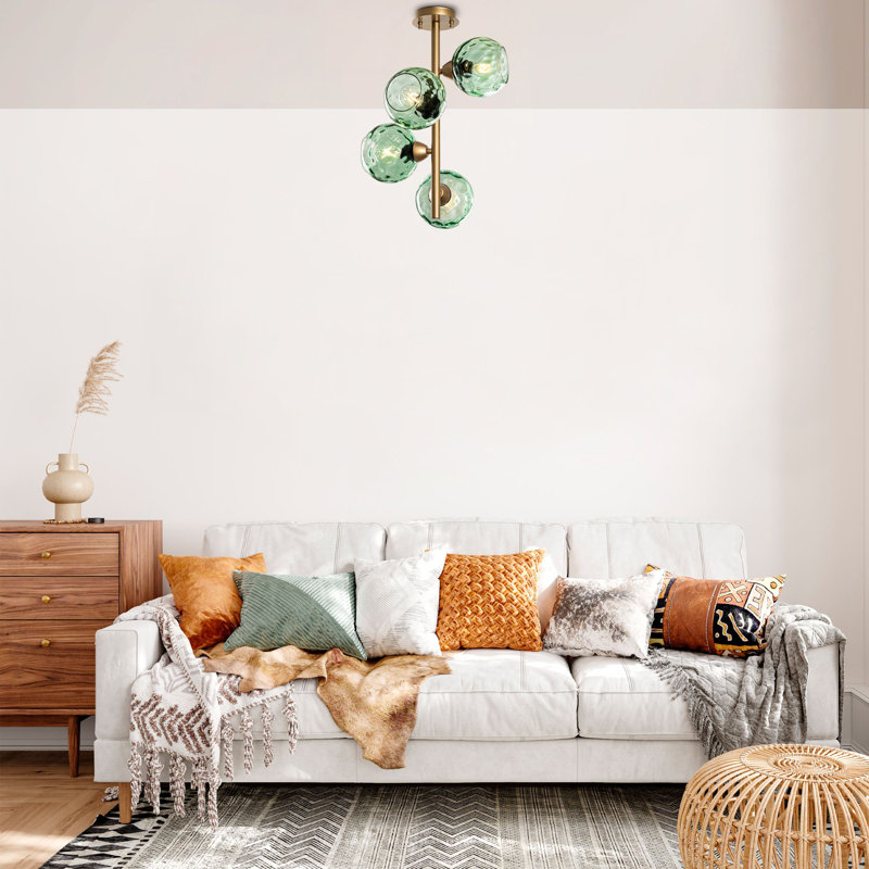Elegant Mint and Gold Chandelier, 15.7 x 15.7 x 21.7 inches | Metal Body, Glass Cap, 4 x E27 Sockets (Max 40W) | Ideal for Living Room, Dining Room, and Entryways | Stylish and Modern Lighting Fixture