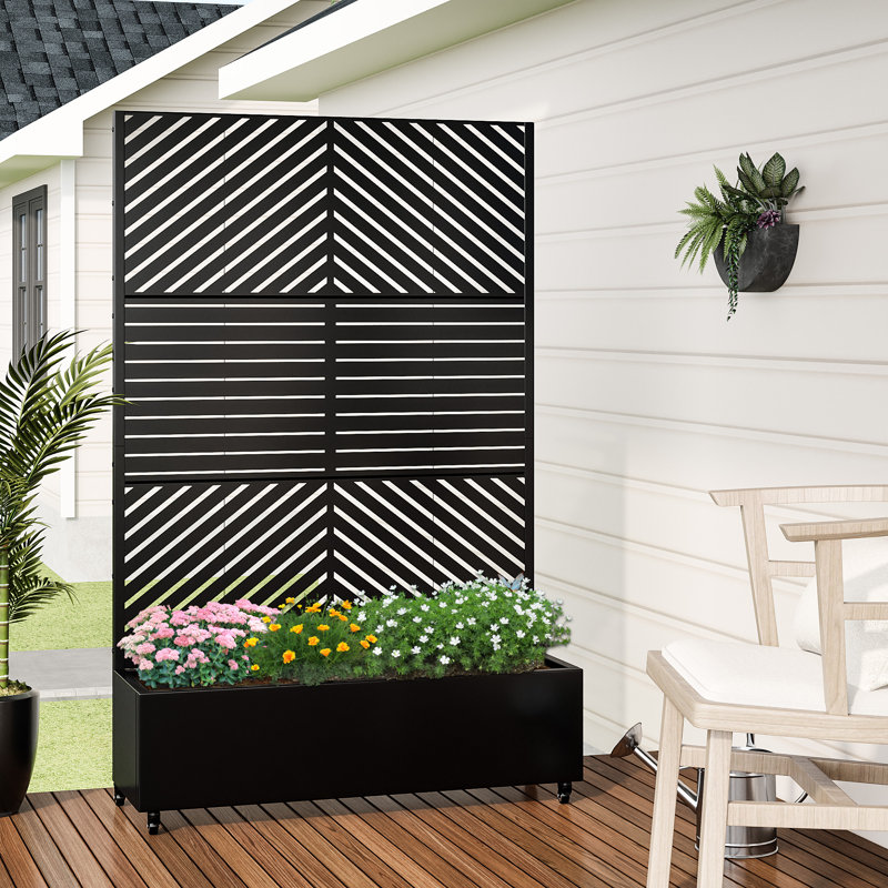 Boîte à fleurs d'extérieur individuelle en métal rectangulaire avec treillis pour plantes grimpantes