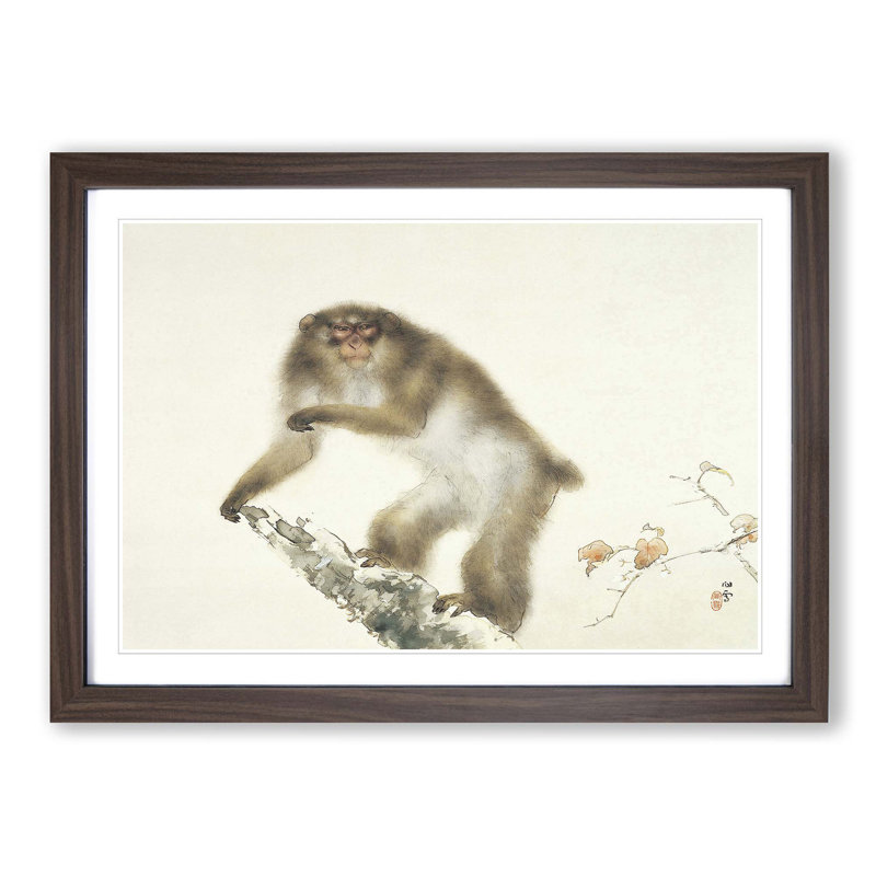 Monkey by Kansetsu Hashimoto - Picture Frame Painting Print, Walnut Framed, 27cm H x 36cm W x 2cm D