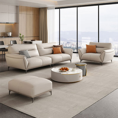 Khaki Genuine Leather 3 - Piece Living Room Set