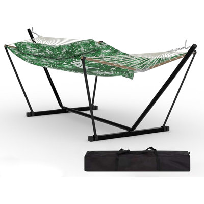 Double Hammock with Stand, 204KG Capacity Heavy Duty Hammock with Quilted Net, Detachable Pillow & Storage Bag, Portable for Patio, Pool, Garden and Camping