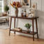 Console en bois massif, table d'entrée à deux niveaux, table d'appoint étroite et longue avec tablette de rangement, table de chevet pour salon ou hall d'entrée.