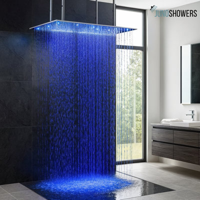 Juno Luxury Brushed 20x40 Large LED Rain Shower Head