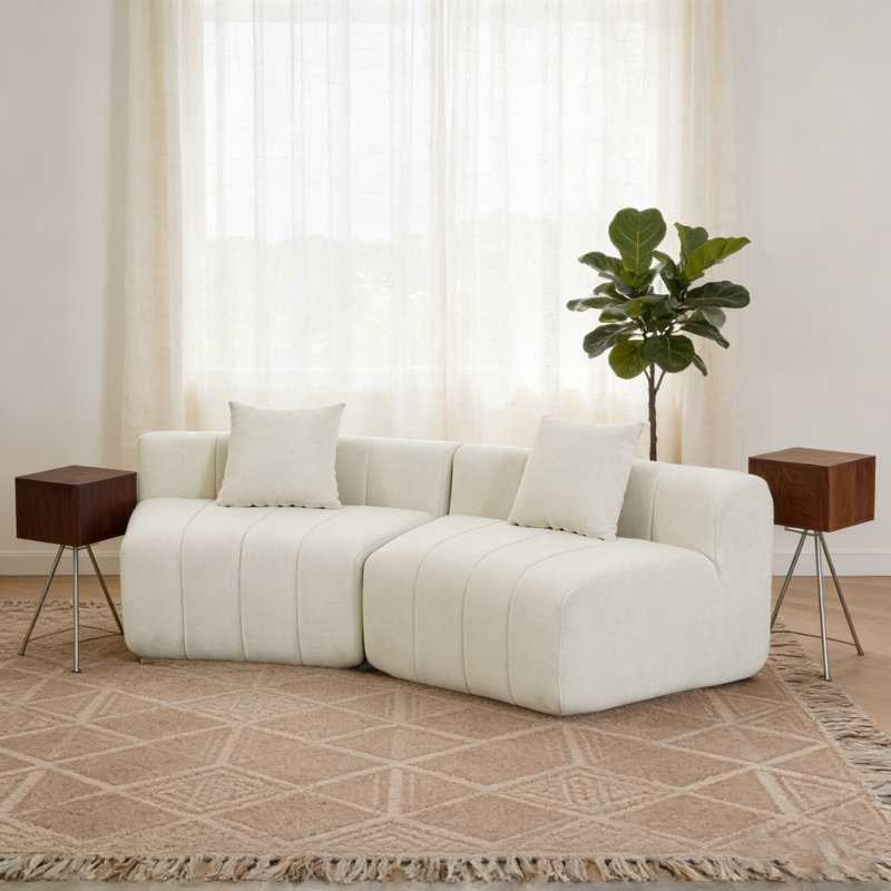 Canapé modulaire incurvé en chenille - mousse moulée par compression, 2 coussins, Beige