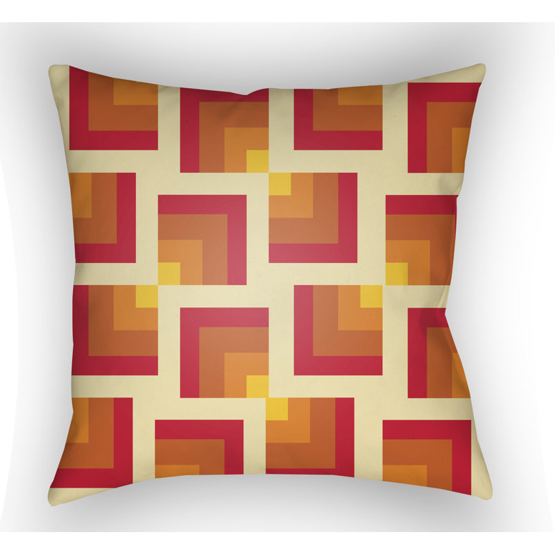 Moderne Geometric Outdoor Throw Pillow, 20" H x 20" W x 5" D, Yellow/Red