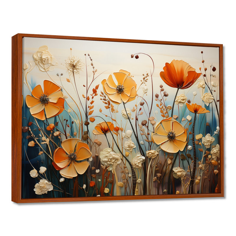 Fleurs oranges saisonnières collage saisonnier II - Fleurs saisonnières murales, H 30 po x l 40 po, Brun